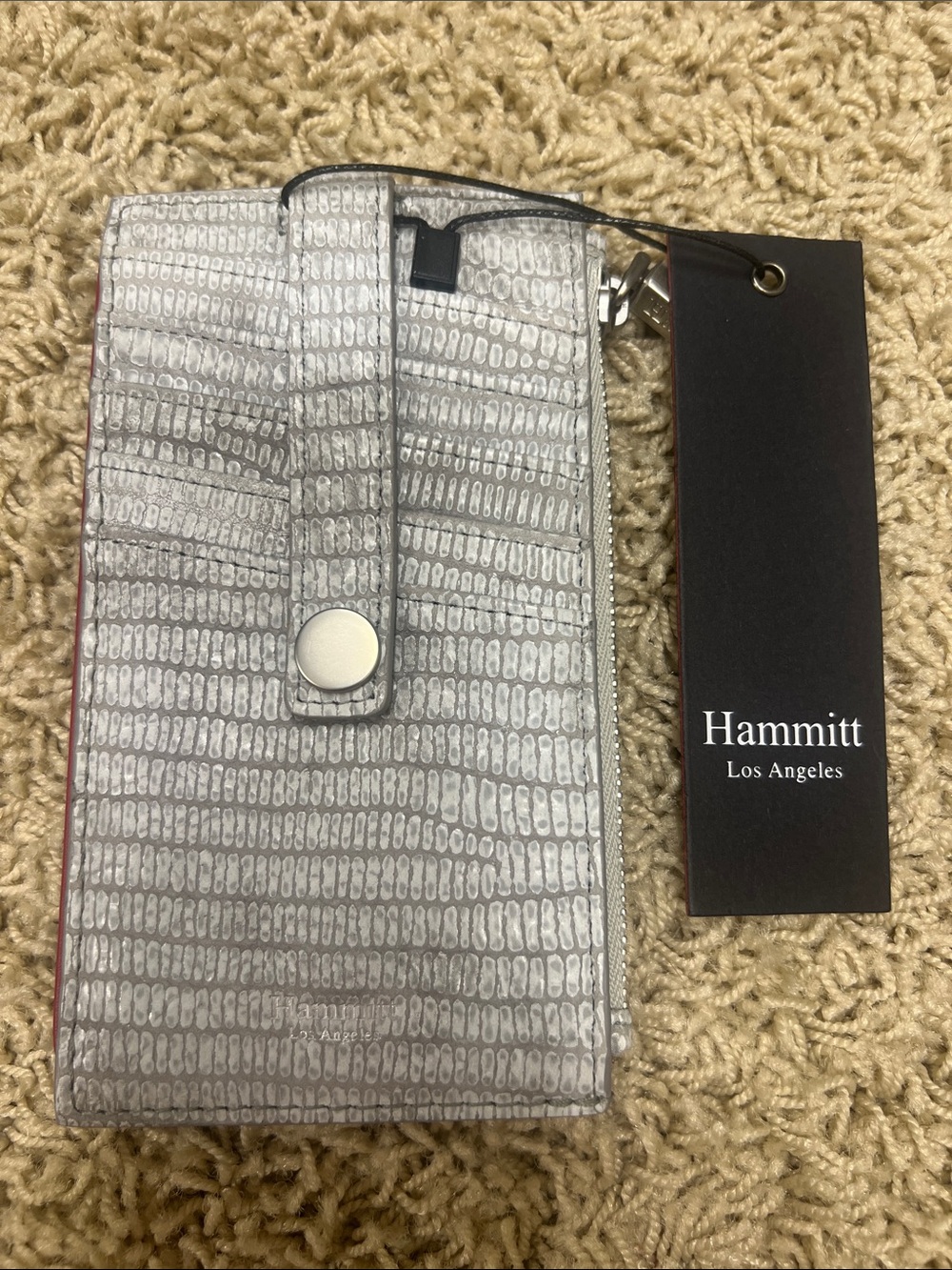 Hammitt Silver Textured Leather Phone Wallet with Red ID Window - Picture 2 of 2